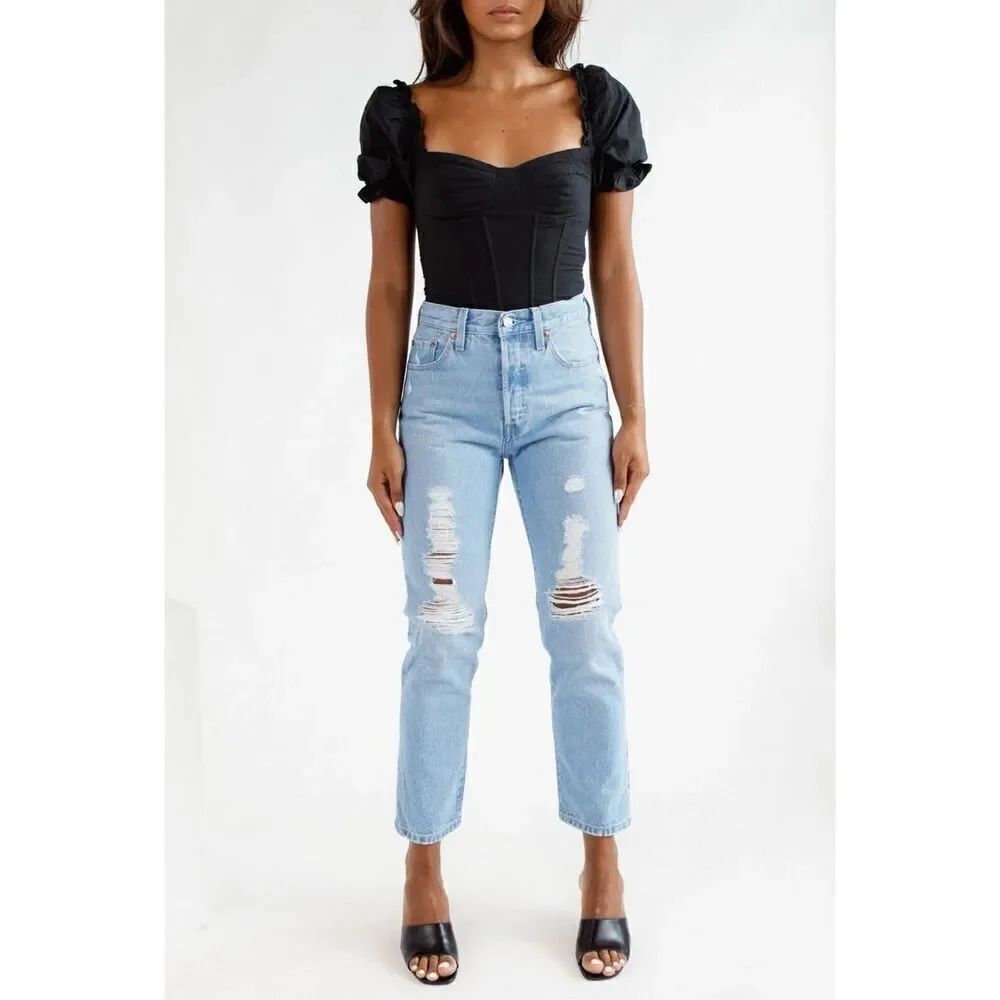 Levi’s Women’s Premium 501 Original Distressed Crop Jeans Ojai Ring